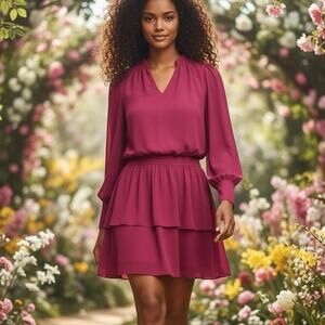 White House Black Market mini dress tiered long sleeve berry red
Size XS